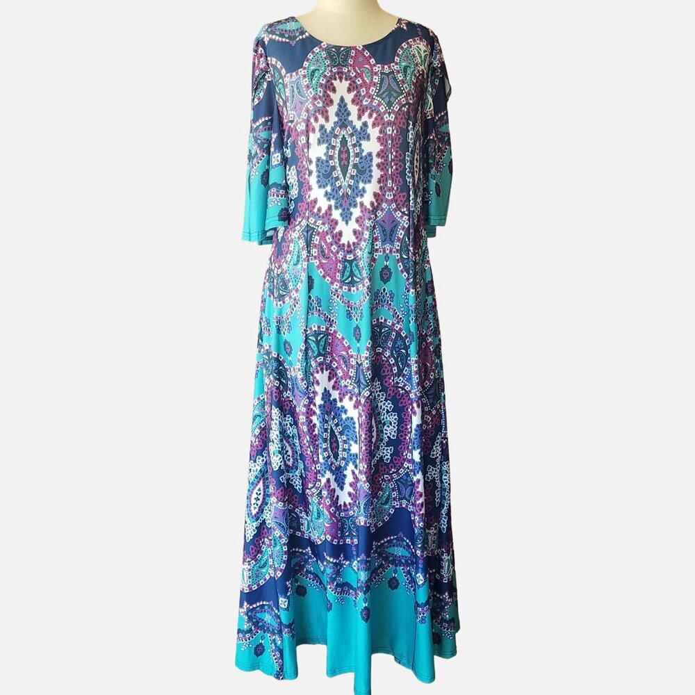 Reborn New York Paisley Maxi Dress with Pockets and Flowy Sleeves